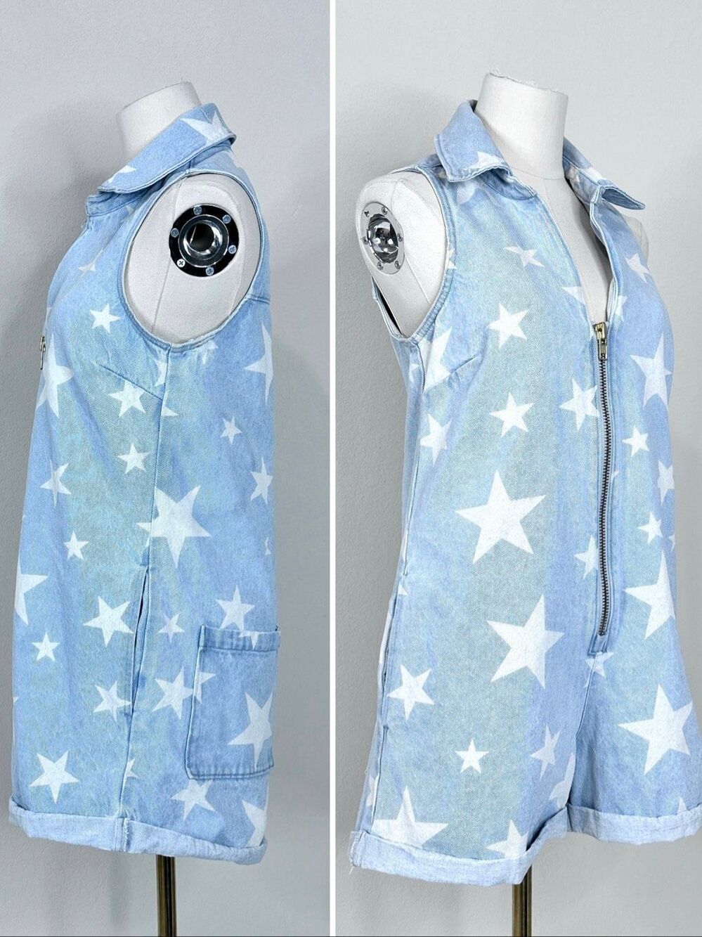 Show Me Your Mumu Reno Star Print Denim Romper Small Western Festival - Picture 15 of 16